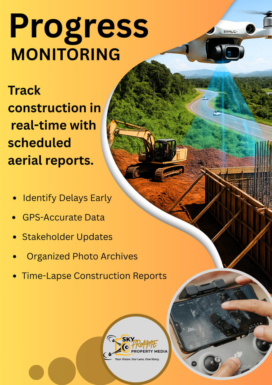 Progress Monitoring Track construction in real-time with scheduled aerial reports.